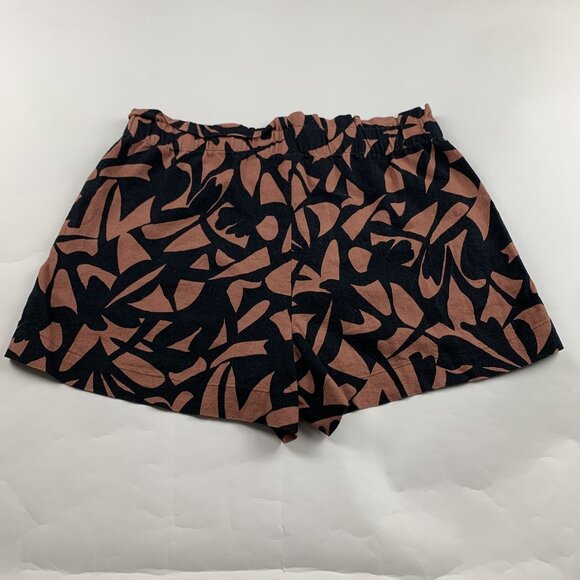 A New Day Black Brown Abstract Print Linen High Rise Shorts L - Picture 5 of 5